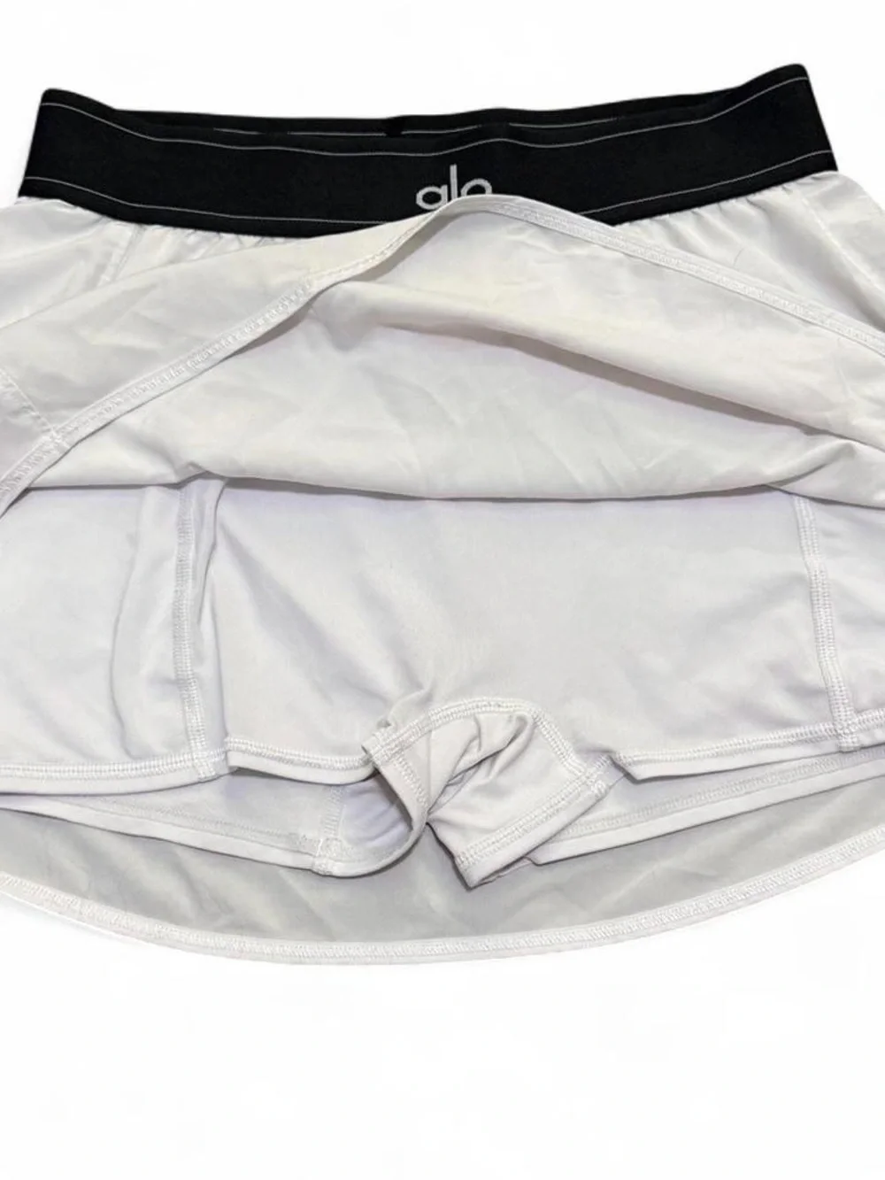Alo Women's White Skater Skirt with Black Elastic Waistband